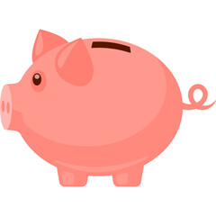Pink Piggy Bank Coin Slot Cute Cartoon Illustration Transparent Background