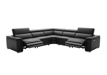 Modern dark gray sectional recliner sofa isolated on transparent background