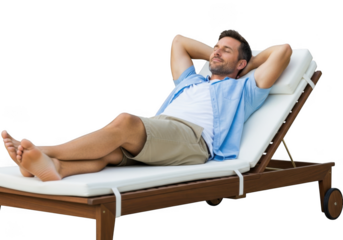 Man relaxing on a lounge chair isolated on transparent background