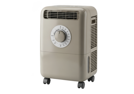 Vintage portable air conditioner unit with a dial control isolated on transparent background