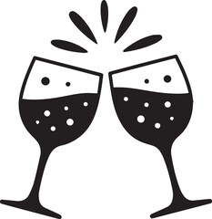 Two champagne glasses clinking together for a new year's celebration toast with bubbly.