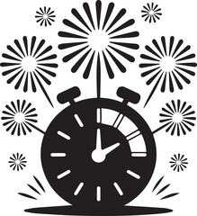 New year's eve countdown clock with fireworks silhouette celebrating midnight moment