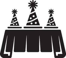 Festive new year's party hats and table setting celebration elements for events