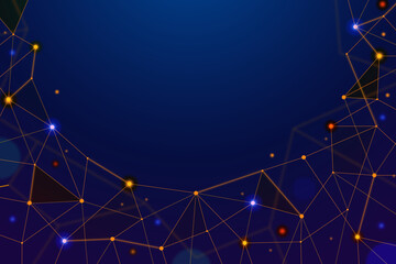 Abstract digital network connection with glowing lights on dark blue background