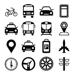 Pack of 18 transport ui ux silhouette icons vector scalable eps illustration for apps websites vector