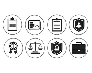 Vector bundle of 16 law and business contract silhouettes icons scalable and editable vector