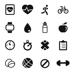 Vector pack 16 health fitness ui ux silhouette icons scalable graphics for digital design vector