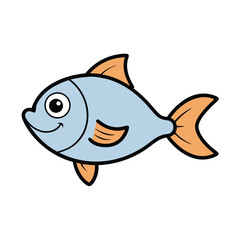 Vector art of a charming cartoon fish with a friendly smile, swimming gracefully against an, perfect for childrens illustrations and educational materials
