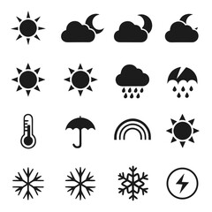 Vector pack of 16 weather ui ux silhouette icons for digital applications scalable eps vector