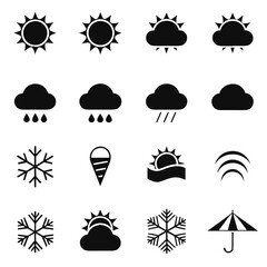 Vector pack of 16 weather ui ux silhouette icons for scalable design vector