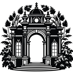 renaissance marble arch in palace garden  (3).eps