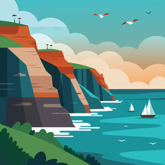 Naklejka premium rocky coastline panorama in flat style with dramat.eps