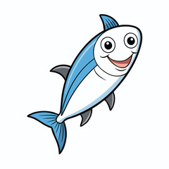 Vector art of a cheerful blue fish with a charming smile swims upwards, its fins propel it forward in a playful, cartoonish style, perfect for children