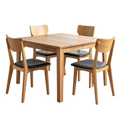 Modern wooden table with chairs cutout isolated on white transparent background png. 