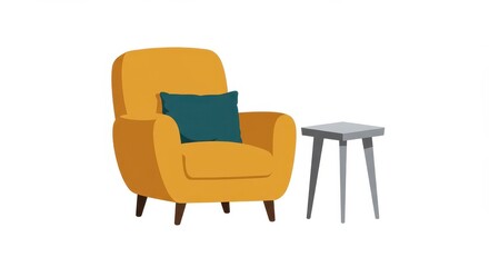 Fototapeta premium Comfortable armchair with a pillow and a small side table.