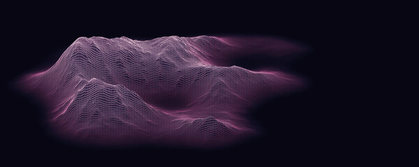 Wireframe model of an island terrain, isolated on a black background. 3D illustration. © Orange Dragon Studio