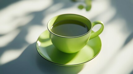 Green Tea Cup in Sunlight  Refreshing Morning Drink
