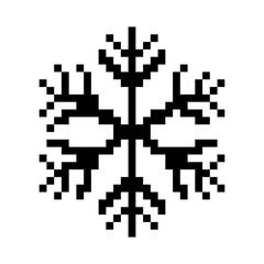 Pixelated Snowflake Icon in Black and White for Winter Holiday Decor