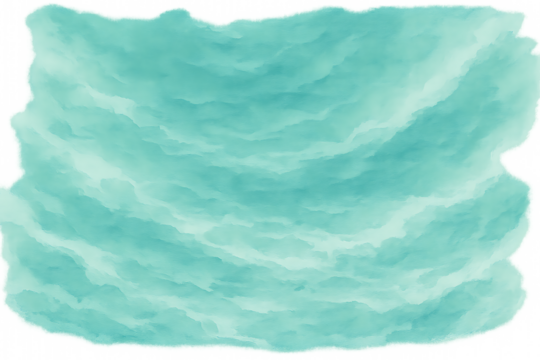 Abstract watercolor texture in shades of turquoise and teal, isolated on transparent background