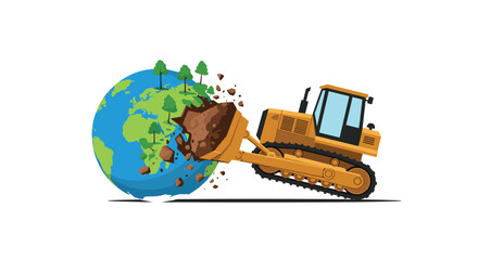 A bulldozer is destroying the planet earth and its trees.