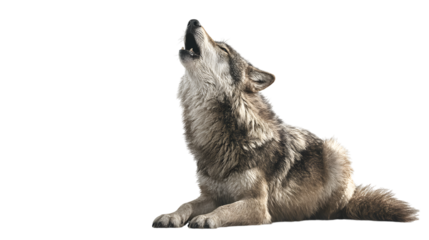 Majestic wolf howling at the night sky