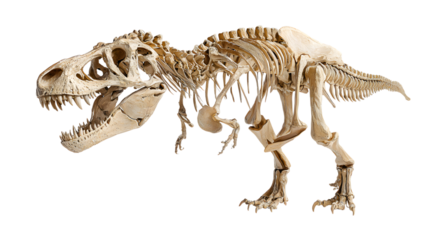 Tyrannosaurus rex dinosaur skeleton against a black background