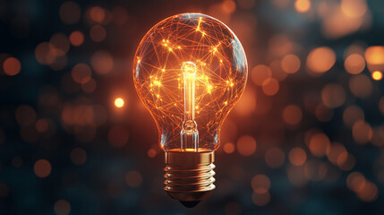 Hyperrealistic visualization of creative ideas forming through a glowing digital network, symbolizing global connection, innovation, and the fusion of technology with human imagination and insight.