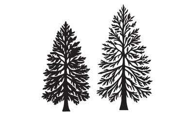 Fototapeta premium Black Silhouette Tree and Weather Icon Set | Winter Forest and Seasonal Symbol Vectors