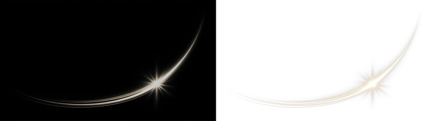 A luminous light trail with a bright starburst effect on a transparent background. The overlay...