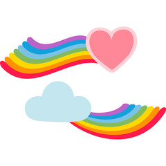 Pink Heart Floating Above A Light Blue Cloud With Rainbow Arcs In A Transparent Background Digital Illustration