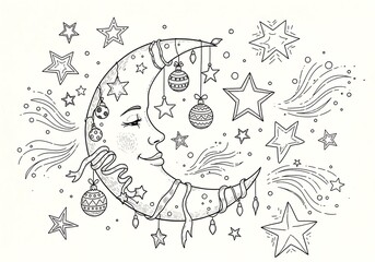 Fototapeta premium Crescent Moon Christmas Ornament Design.