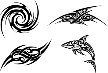 Fototapeta premium Bundle of 4 scalable vector tribal tattoo designs for your next creative project silhouette White background 