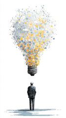 Plakat Hyperrealistic concept of modern scientific brainstorming, visualizing chaotic streams of ideas, glowing neuron-like networks, and creative data flow representing innovation and collective intelligenc