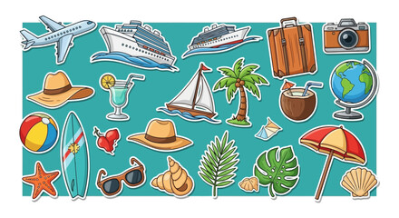 Travel and Vacation Sticker Set Summer Holiday Destination Icons
