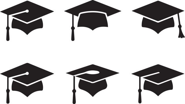 graduation mortarboard icon set silhouettes flat vector for education celebration and academic achievement