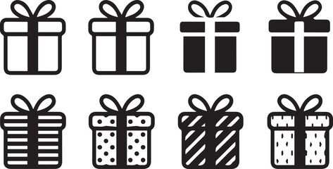 minimal gift icons set monochrome present boxes ribbon bow flat vector ai eps png jpeg