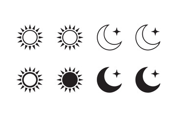 simple sun and crescent moon icons day night symbol pack flat vector set for app ui weather and theme toggles