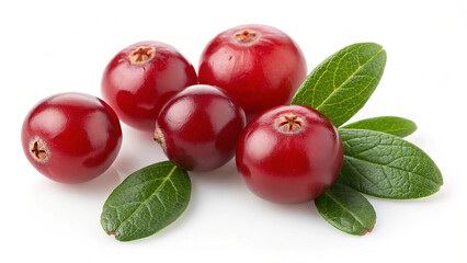 Some Cranberry with leaves in white background