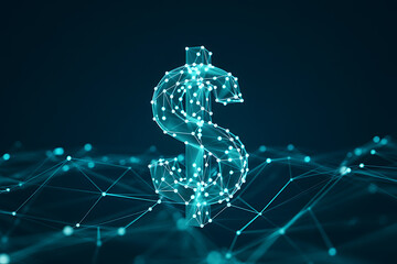 Digital glowing dollar sign network abstract futuristic financial technology concept with connections