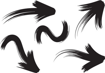 stylized brushstroke arrows set black ink vector for dynamic direction and movement design elements