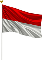 Realistic Indonesian Flag Waving on Pole with Silk Fabric Texture, 3D Render Isolated on Transparent Background
