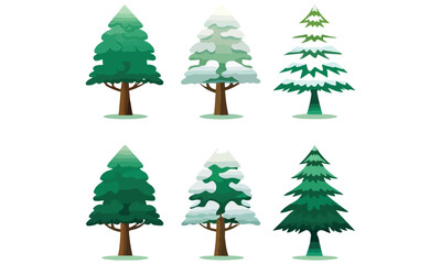 Snowy Pine Tree Vector Set | Winter Christmas Tree Illustrations for Design