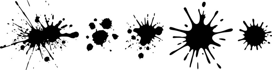 Collection of Black Ink Splatters and Blobs on White Background