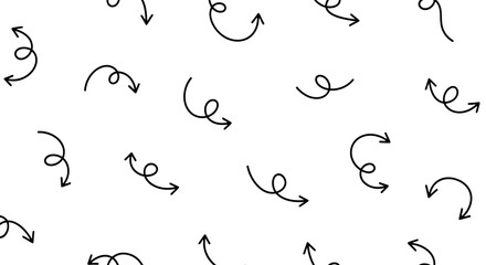 Pattern of Hand-Drawn Curvy Arrows on White Background