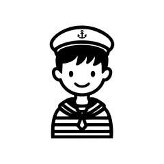 Cheerful sailor in a striped uniform and hat with anchor emblem, representing maritime work and sea adventure.