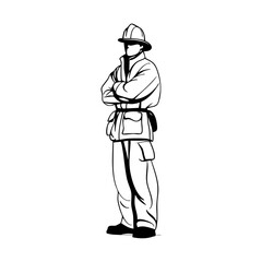 A confident firefighter standing with crossed arms in protective gear, representing bravery, rescue service, and emergency response professions.