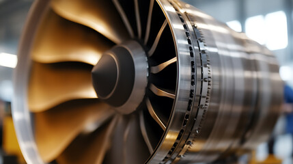 Aviation marvel! Mesmerizing shot captures the intricate details of a jet engine, showcasing its powerful design and engineering ingenuity. An emblem of modern flight.