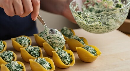 Filling Jumbo Pasta Shells with Ricotta Mixture