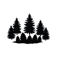 Obraz premium Silhouette of a Variety of Evergreen Trees in a Small Forest Setting, forest pine cones silhouette vector illustration