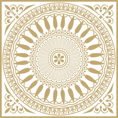 Vector golden classic Greek square ornament. Rectangle of Ancient Greece and Roman Empire. Byzantine painting of walls, floors and ceilings. Decoration of European palaces.